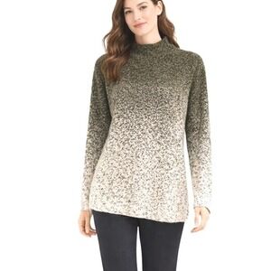 Purejill Womens Sweater L Olive Green Ivory Ombre Marled Mature Mock Neck Staple